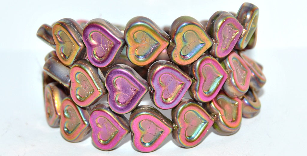 Heart With Heart Pressed Glass Beads, White Vitex 2Xside (2010 Vitex 2Xside), Glass, Czech Republic