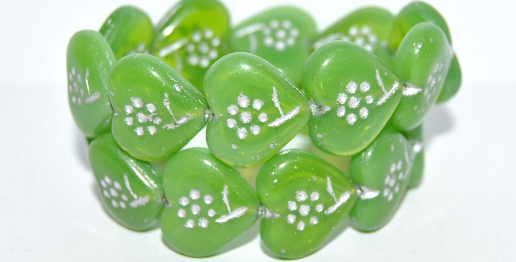 Heart With Simple Flower Pressed Glass Beads, (52010 54201), Glass, Czech Republic