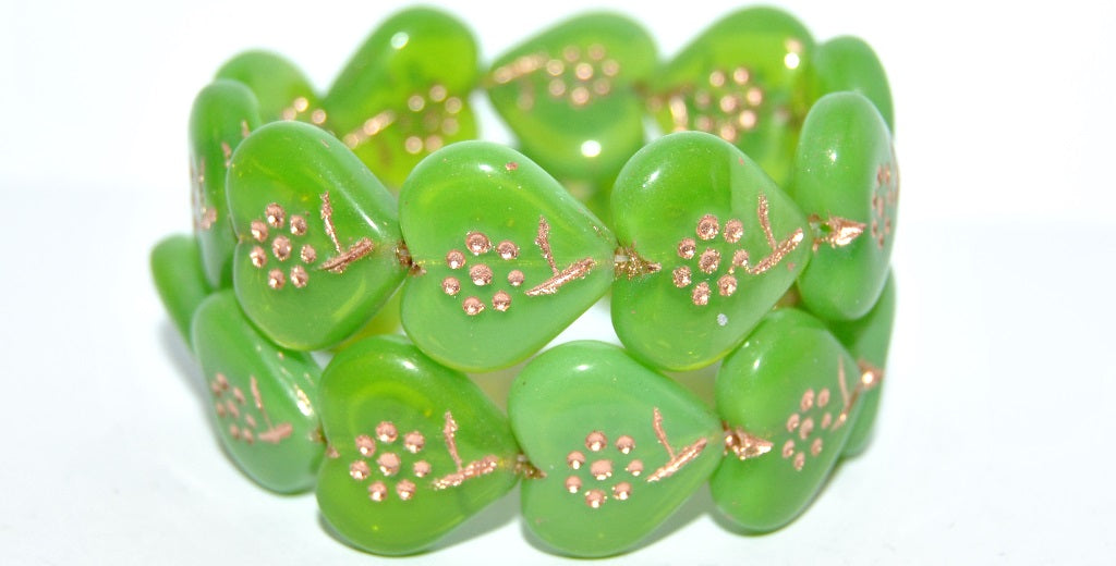 Heart With Simple Flower Pressed Glass Beads, (52010 54200), Glass, Czech Republic