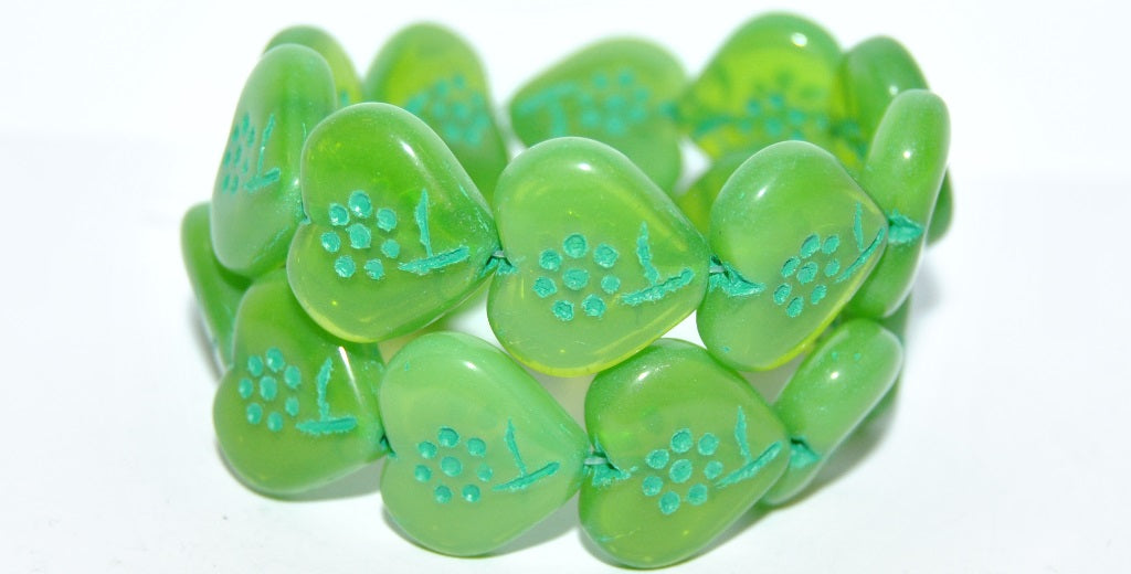 Heart With Simple Flower Pressed Glass Beads, (52010 46450), Glass, Czech Republic