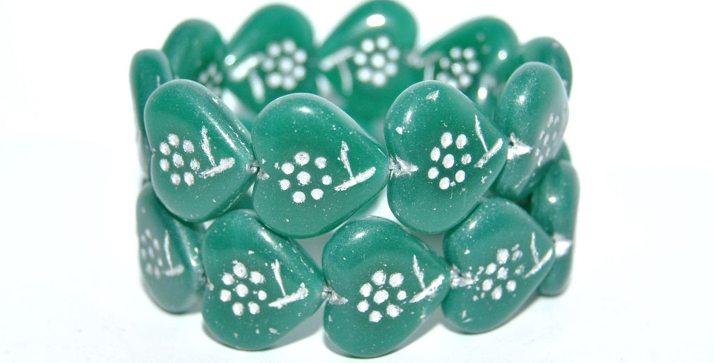 Heart With Simple Flower Pressed Glass Beads, (52050 54201), Glass, Czech Republic