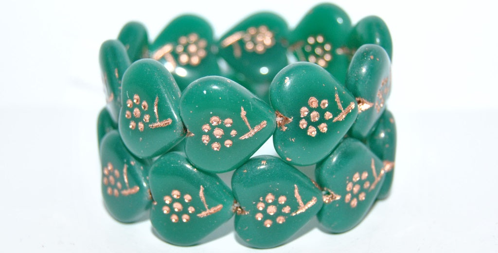 Heart With Simple Flower Pressed Glass Beads, (52050 54200), Glass, Czech Republic
