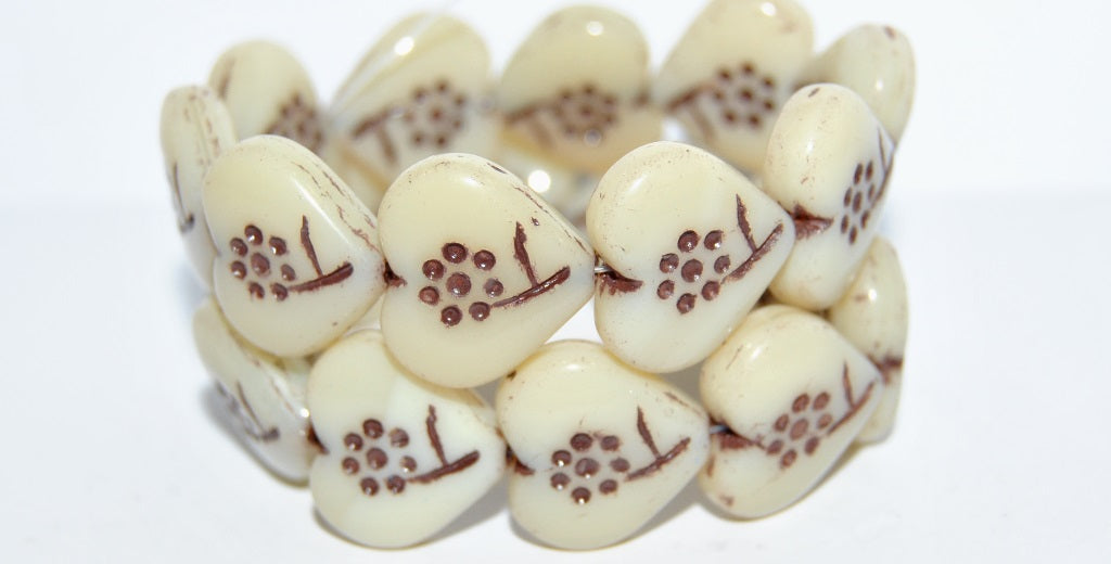 Heart With Simple Flower Pressed Glass Beads, Opal Orange 46410 (11000 46410), Glass, Czech Republic