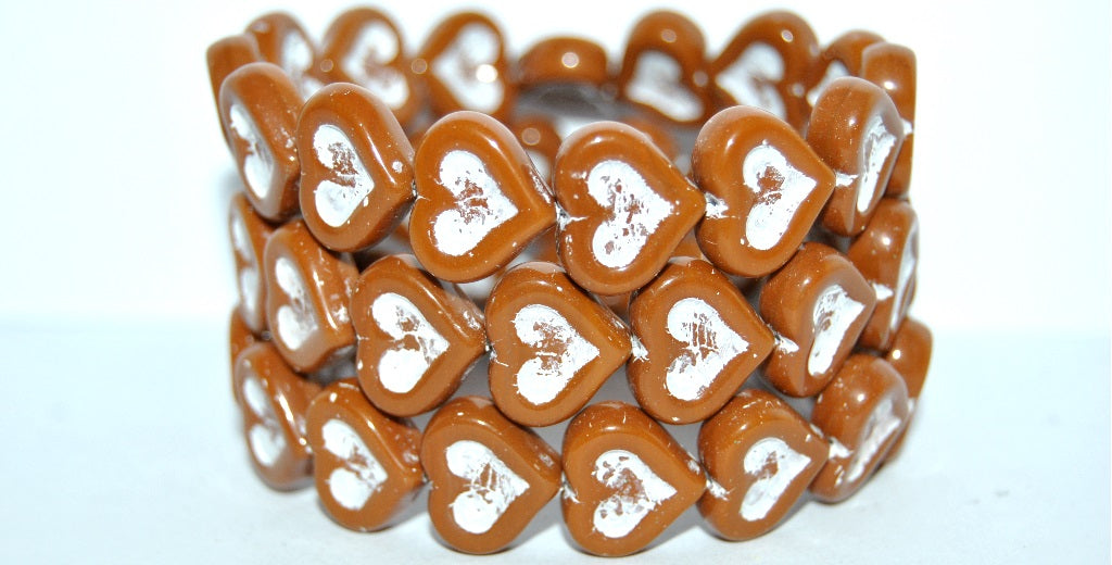 Heart With Heart Pressed Glass Beads, Opaque Brown 46401 (13600 46401), Glass, Czech Republic