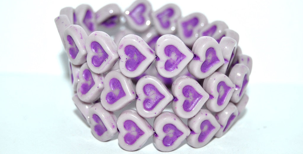 Heart With Heart Pressed Glass Beads, Purple 46420 (23020 46420), Glass, Czech Republic
