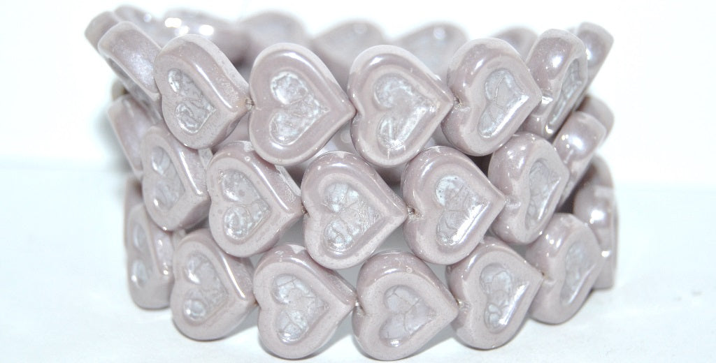Heart With Heart Pressed Glass Beads, Purple Hematite (23020 14400), Glass, Czech Republic