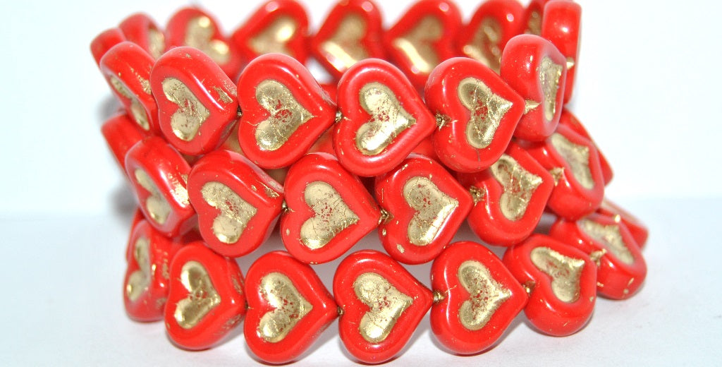 Heart With Heart Pressed Glass Beads, Red 54202 (93190 54202), Glass, Czech Republic