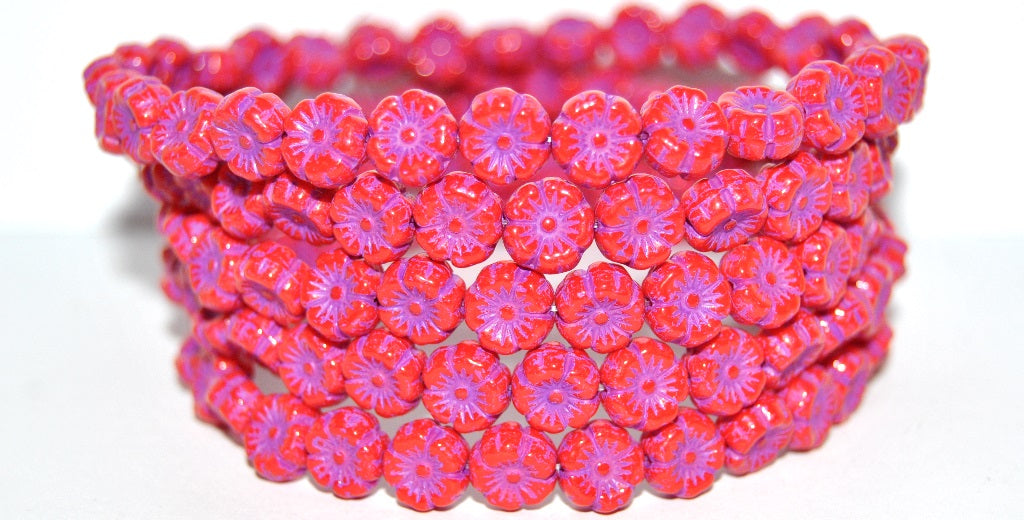 Hawaii Flower Pressed Glass Beads, Opaque Red 46420 (93200 46420), Glass, Czech Republic