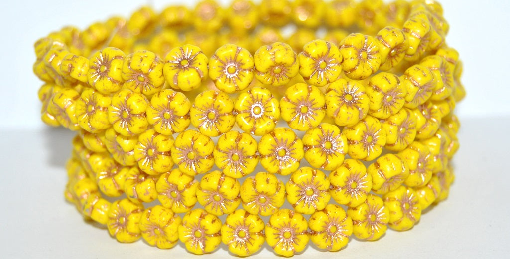 Hawaii Flower Pressed Glass Beads, Yellow 54200 (83120 54200), Glass, Czech Republic
