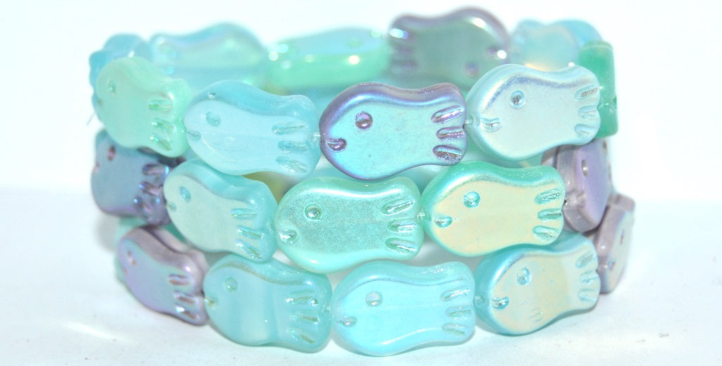 Simple Fish Pressed Glass Beads, Blue Mixed Colors Ab 2Xside (Blue Mix Ab 2Xside), Glass, Czech Republic