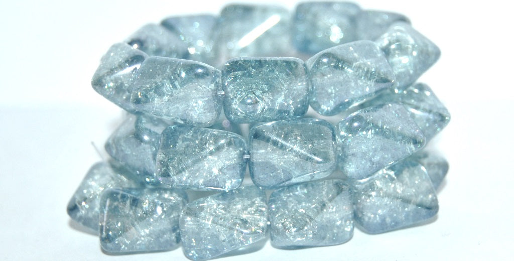 Rectangle Meteorite Pressed Glass Beads, Crystal Luster Blue Full Coated Crack (30 14464 Crack), Glass, Czech Republic