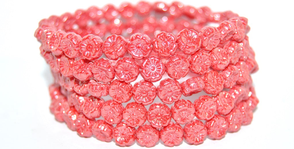 Hawaii Flower Pressed Glass Beads, Opaque Red Hematite (93200 14400), Glass, Czech Republic