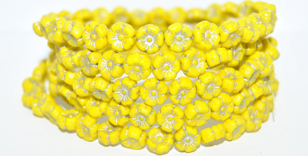 Hawaii Flower Pressed Glass Beads, Yellow 54201 F Mat (83120 54201 F Mat), Glass, Czech Republic