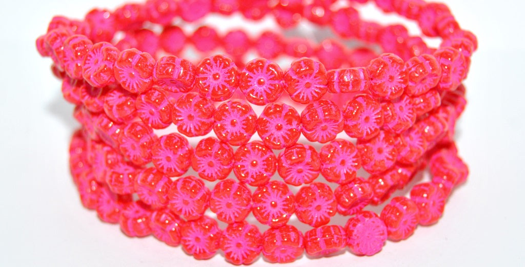 Hawaii Flower Pressed Glass Beads, Red 46470 (93190 46470), Glass, Czech Republic