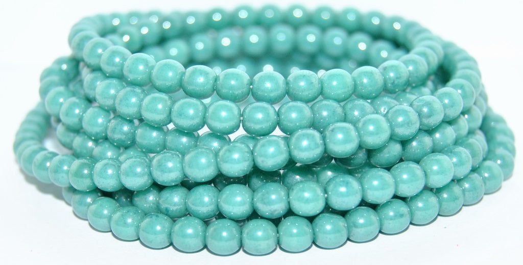 Round Pressed Glass Beads Druck, Turquoise Terracotta Blue (63130 15464), Glass, Czech Republic