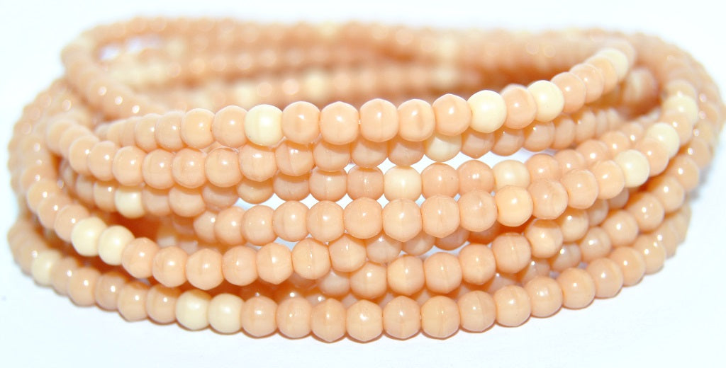 Round Pressed Glass Beads Druck, Mixed Colors Beige (Mix Beige), Glass, Czech Republic