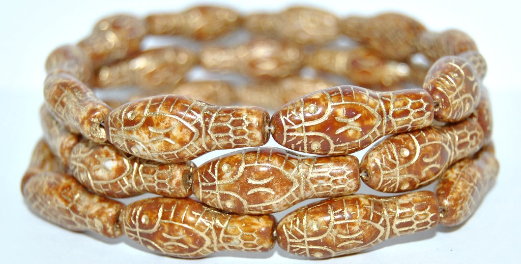 Snake Head Pressed Glass Beads, White Stain Strong 54202 (2010 86805 54202), Glass, Czech Republic