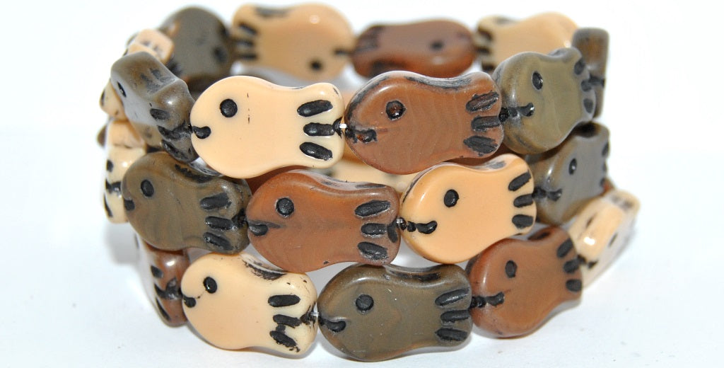 Simple Fish Pressed Glass Beads, Brown Mixed Colors 46769 (Brown Mix 46769), Glass, Czech Republic