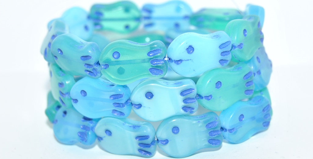 Simple Fish Pressed Glass Beads, Blue Mixed Colors 46430 (Blue Mix 46430), Glass, Czech Republic
