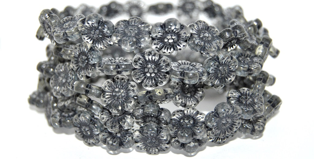 Flower Pressed Glass Beads, Transparent Yellow 46769 (80100 46769), Glass, Czech Republic