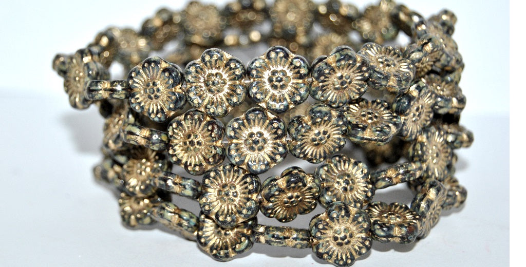 Flower Pressed Glass Beads, Transparent Red Travertin 54202 (90100 86800 54202), Glass, Czech Republic