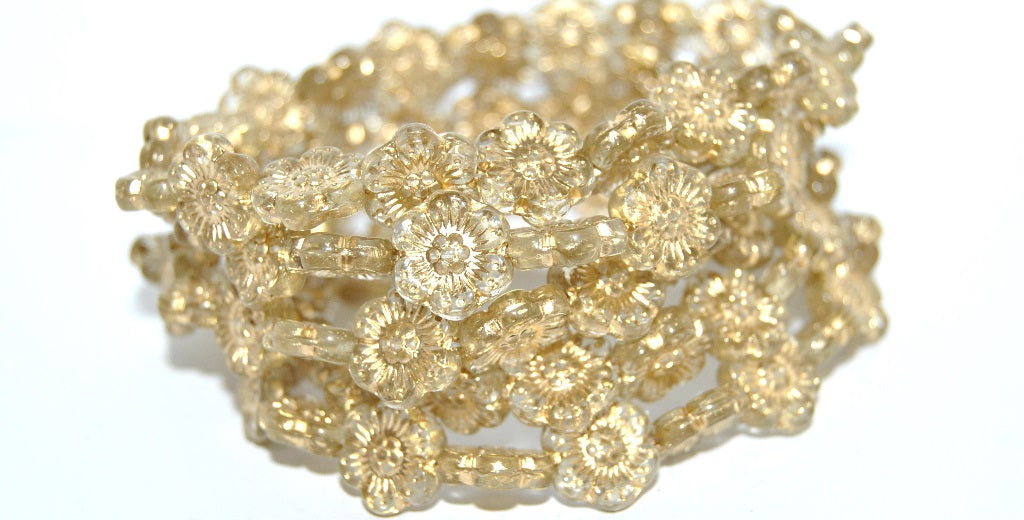 Flower Pressed Glass Beads, Transparent Yellow 54202 (80100 54202), Glass, Czech Republic