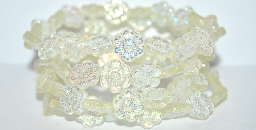 Flower Pressed Glass Beads, Transparent Yellow Ab 2Xside (80100 Ab 2Xside), Glass, Czech Republic