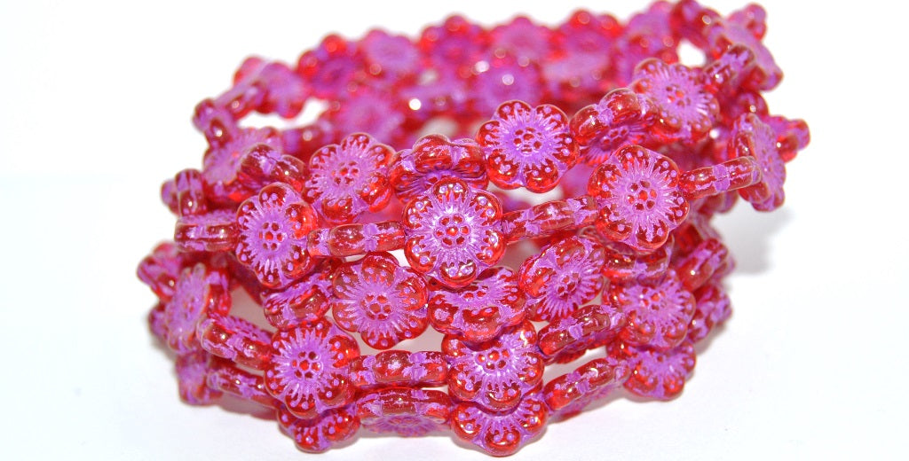 Flower Pressed Glass Beads, Light Siam 46420 (90070 46420), Glass, Czech Republic