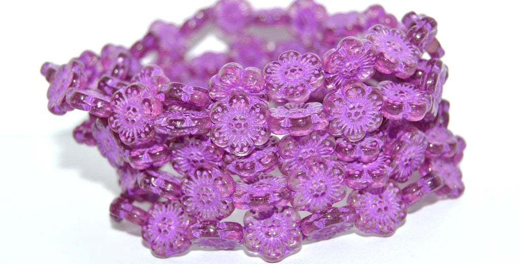 Flower Pressed Glass Beads, Transparent Light Amethyst 46420 (20020 46420), Glass, Czech Republic