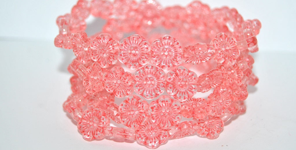 Flower Pressed Glass Beads, Crystal 43808 (30 43808), Glass, Czech Republic