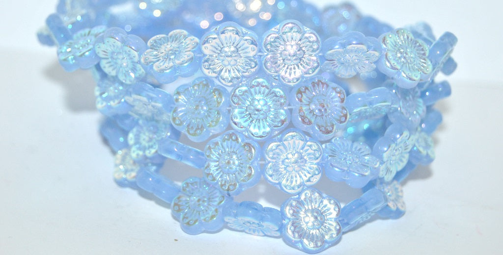 Flower Pressed Glass Beads, Opal Blue Ab 2Xside (31000 Ab 2Xside), Glass, Czech Republic