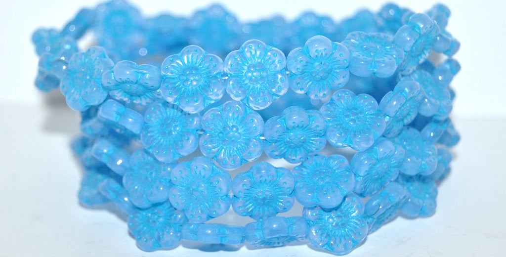 Flower Pressed Glass Beads, Opal Blue 46460 (31000 46460), Glass, Czech Republic
