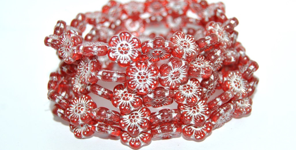 Flower Pressed Glass Beads, Light Siam 54201 (90070 54201), Glass, Czech Republic