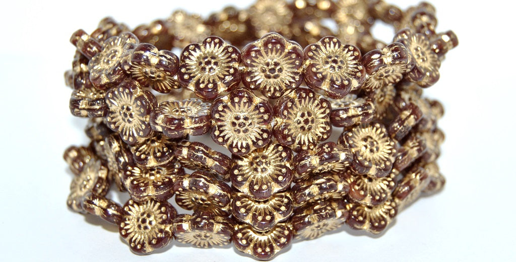 Flower Pressed Glass Beads, Transparent Red 54202 (90100 54202), Glass, Czech Republic