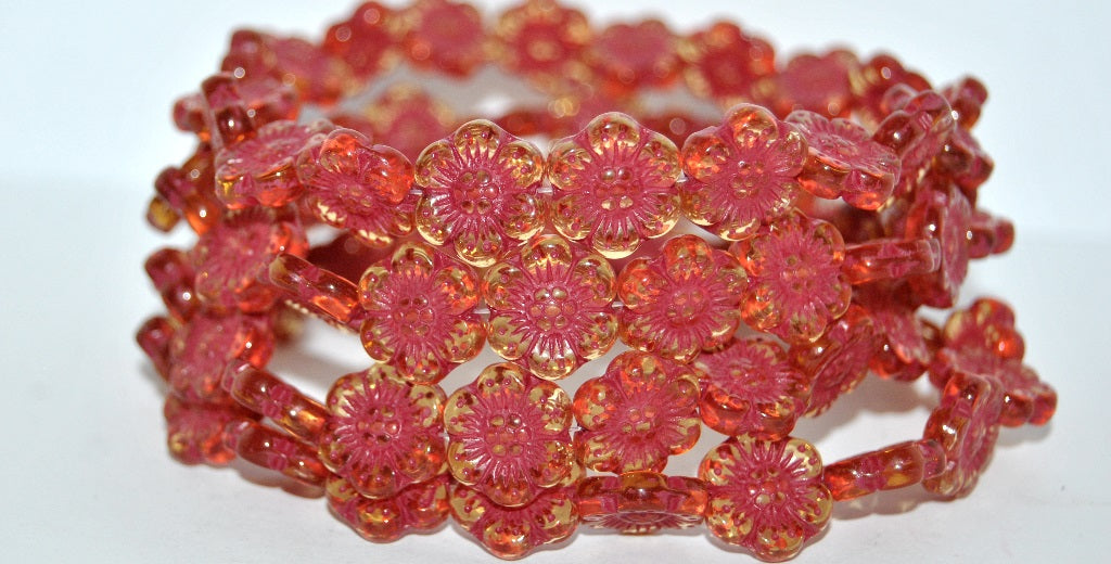Flower Pressed Glass Beads, Transparent Orange 46490 (10030 46490), Glass, Czech Republic