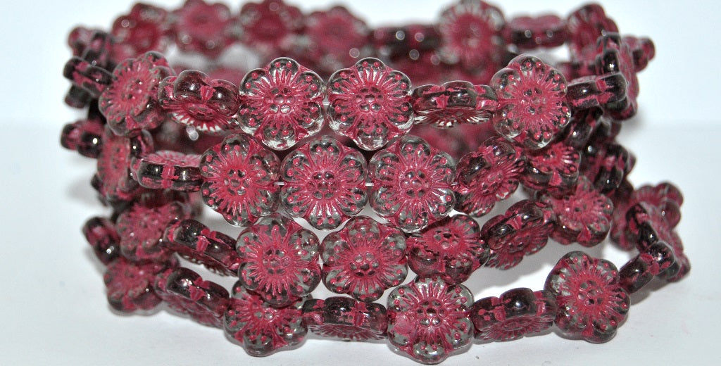 Flower Pressed Glass Beads, Gray 46490 (40010 46490), Glass, Czech Republic