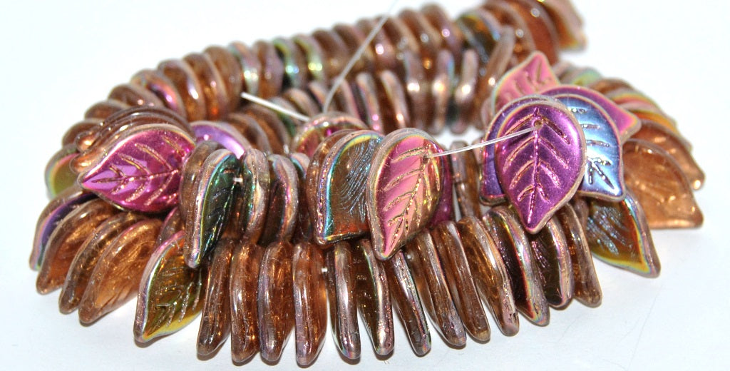 Leaf Pressed Glass Beads, (10020 29500), Glass, Czech Republic