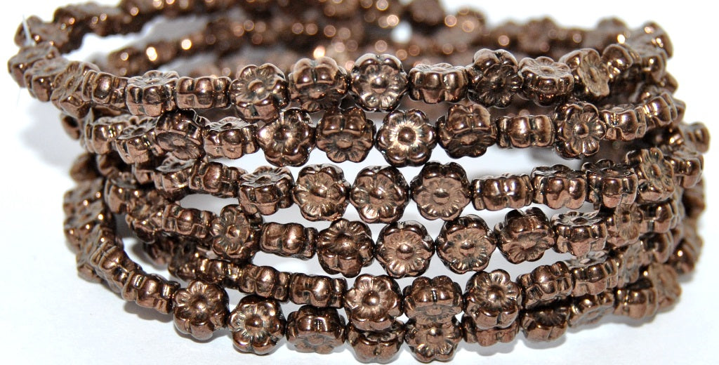 Hawaii Flower Pressed Glass Beads, Black Bronze (23980-14415), Glass, Czech Republic