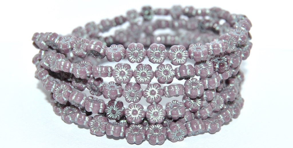 Hawaii Flower Pressed Glass Beads, Opaque Amethyst 43801 Metalic (23030-43801-METALIC), Glass, Czech Republic