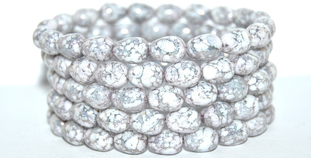 Pear Drop Pressed Glass Beads, White Terracotta Copper (2010 15435), Glass, Czech Republic