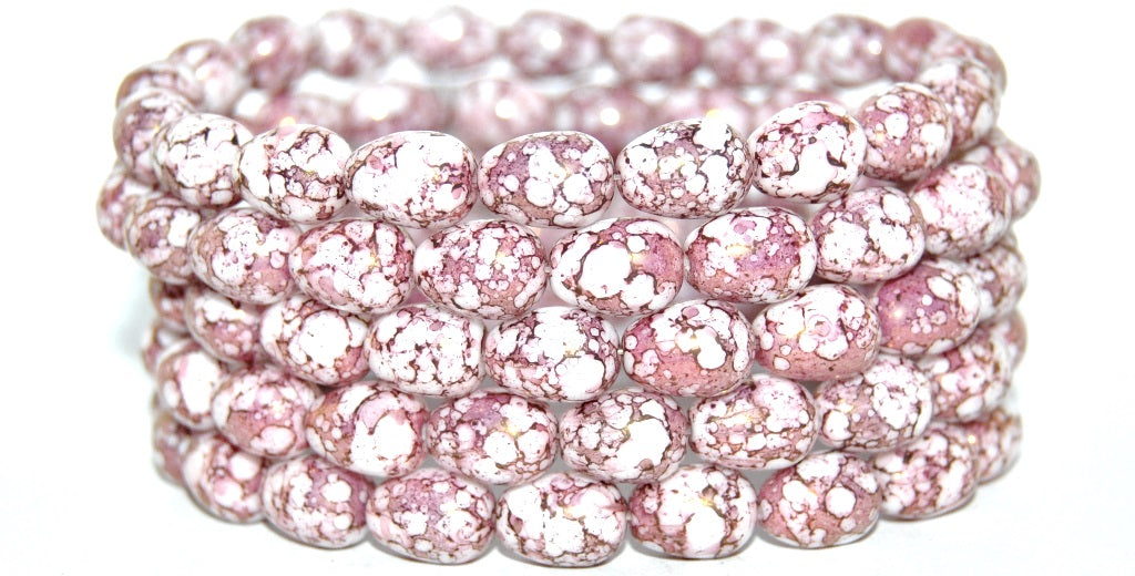 Pear Drop Pressed Glass Beads, White Terracotta Violet (2010 15496), Glass, Czech Republic