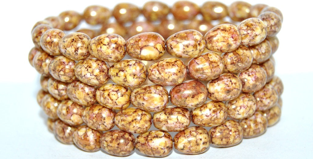 Pear Drop Pressed Glass Beads, White Senegal Red (2010 15675), Glass, Czech Republic