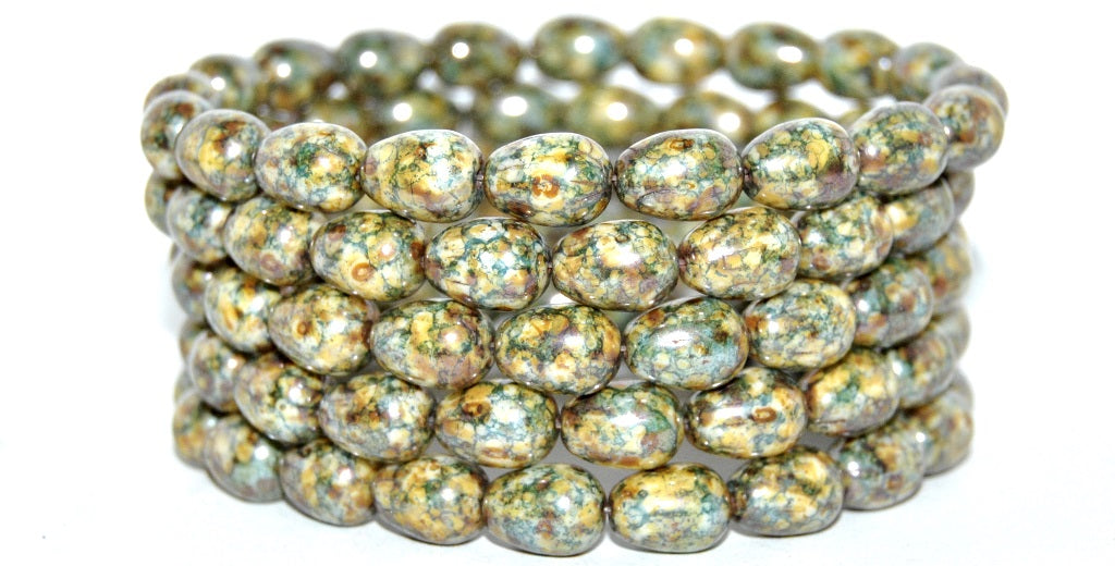 Pear Drop Pressed Glass Beads, White Senegal Blue (2010 15664), Glass, Czech Republic