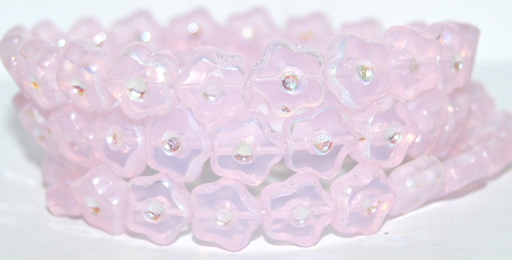 Table Cut Flower Beads With Dot, Transparent Pink Ab 2Xside (70200 Ab 2Xside), Glass, Czech Republic