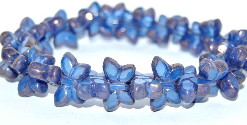 Table Cut Butterfly Beads, Opal Blue Bronze (31010-14415), Glass, Czech Republic