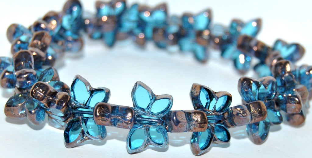 Table Cut Butterfly Beads, Transparent Aqua Bronze (60020-14415), Glass, Czech Republic