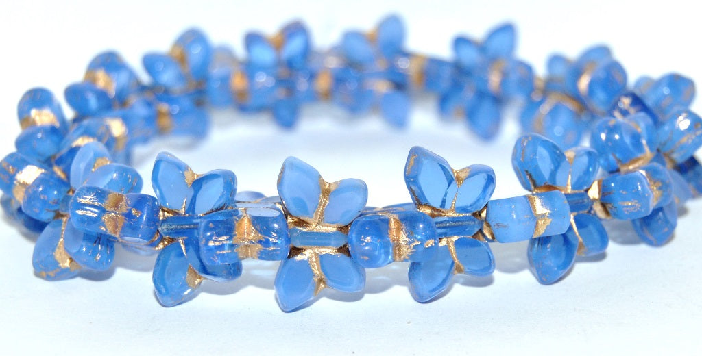 Table Cut Butterfly Beads, Opaque Light Blue Gold Lined (33010-54202), Glass, Czech Republic