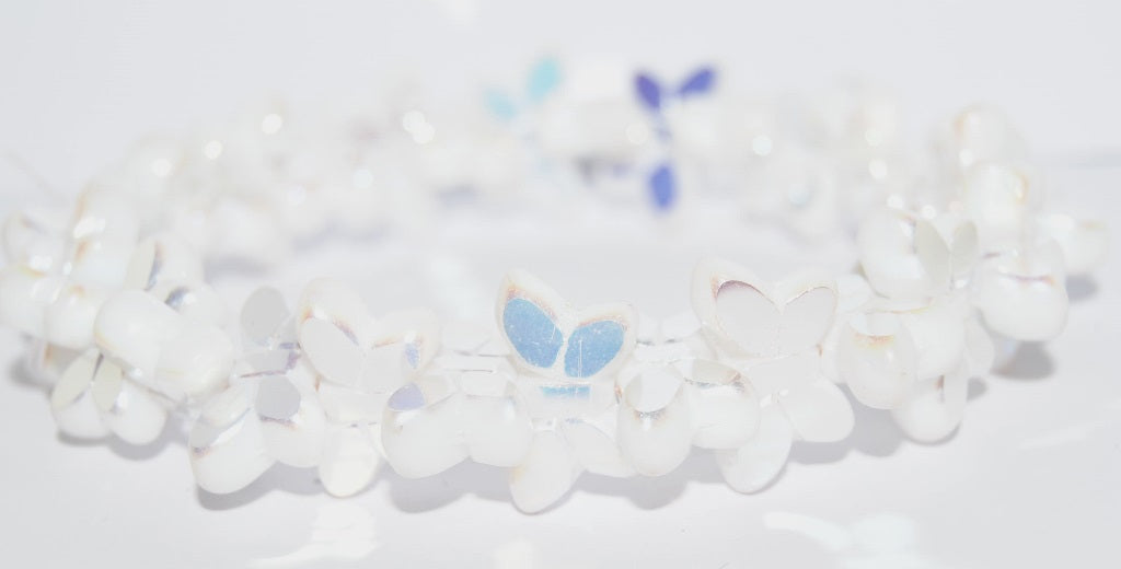 Table Cut Butterfly Beads, Chalk White Ab 2Xside (3000 Ab 2Xside), Glass, Czech Republic