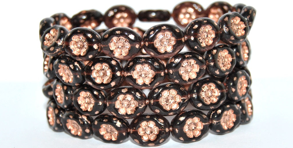 Oval Pressed Glass Beads With Flowers, Transparent Amethyst 54200 (20080 54200), Glass, Czech Republic