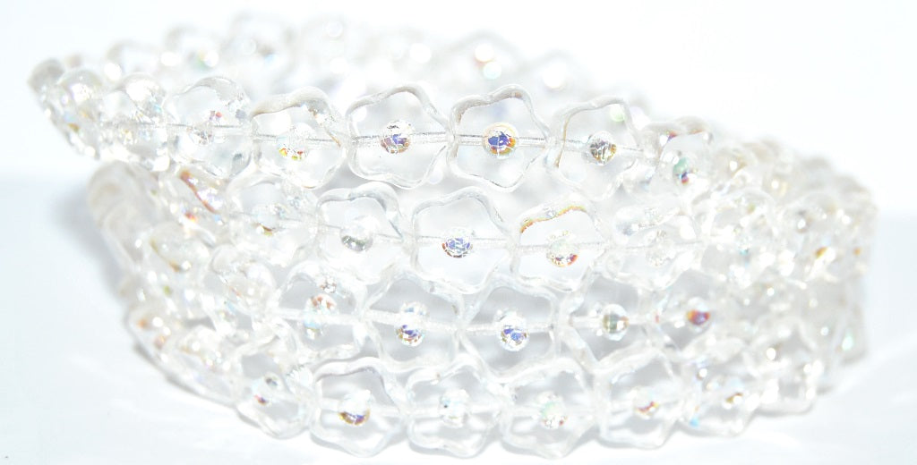 Table Cut Flower Beads With Dot, Crystal Ab 2Xside (30 Ab 2Xside), Glass, Czech Republic